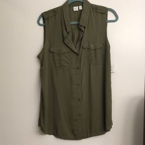 BP Army Green Sleeveless Burton-Up Top